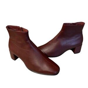 ECCO Women's Leather Ankle Boots Mahogany Brown Square Toe Zip EU 40 US 9-9.5